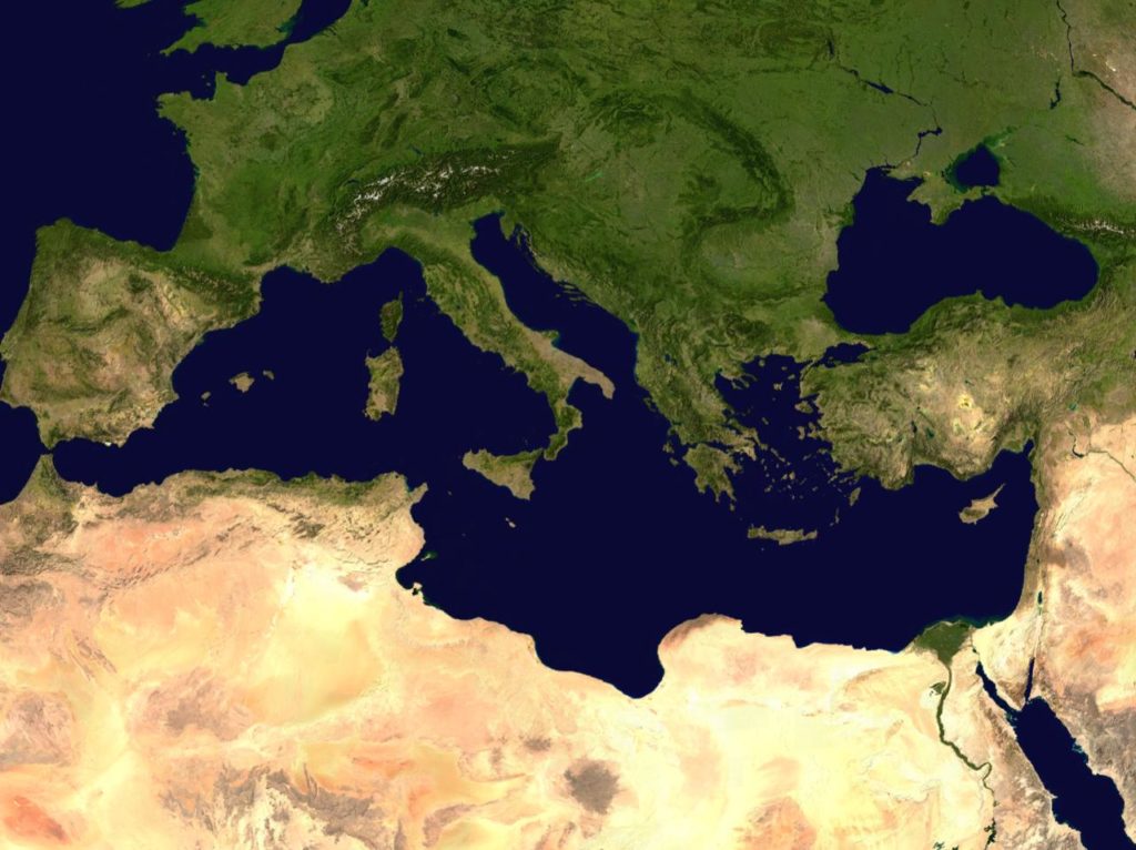 Satellite view of the Mediterranean